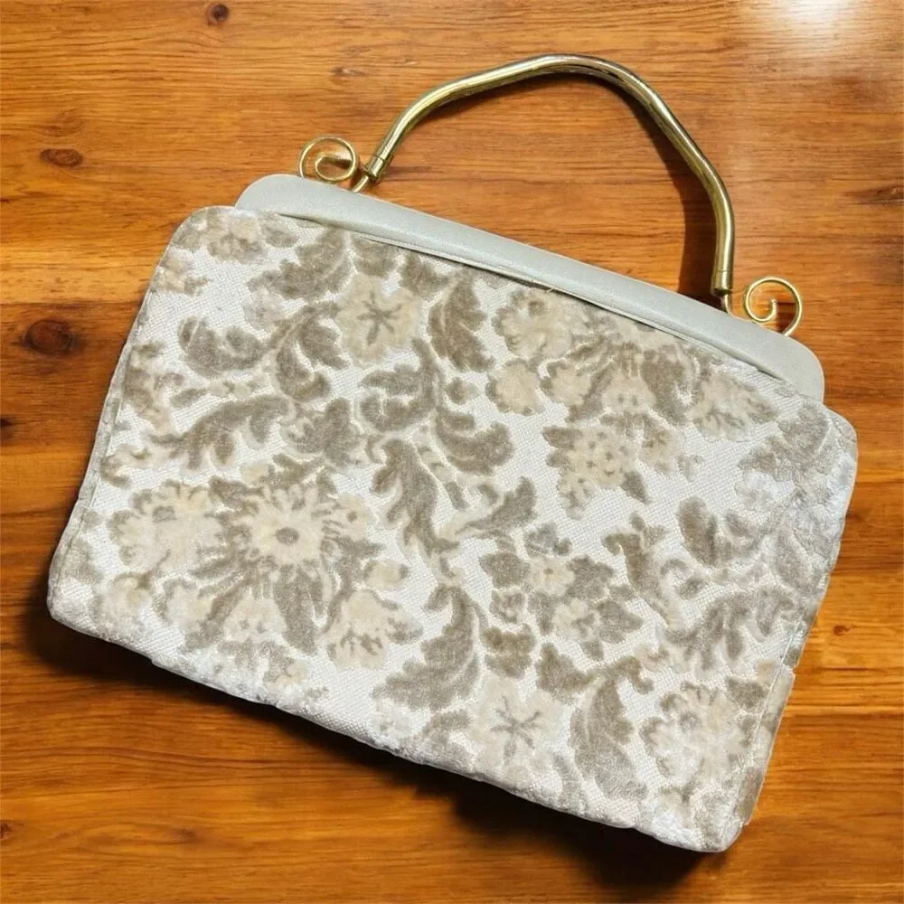 Stylecraft 1960s 1970s Carpet Beige Cream Tote Travel Large Bag Purse Handbag